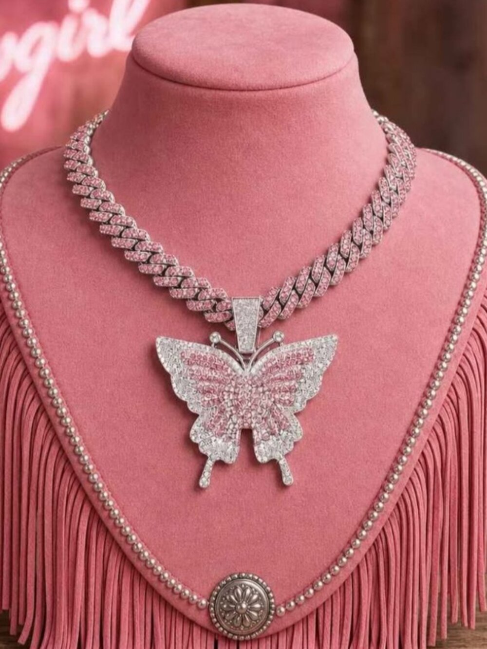 Pink Stardust Butterfly Necklace